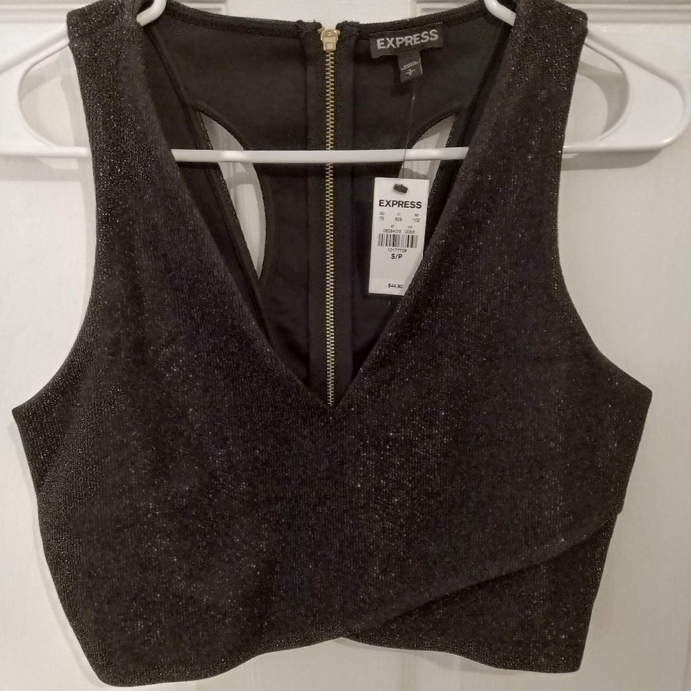 Express Sparkly Black V-Neck Crop Top
